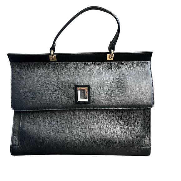 Luana Italy Handbag Satchel Pebbled Black Leather Quiet Luxury Classic Chic - Picture 1 of 8